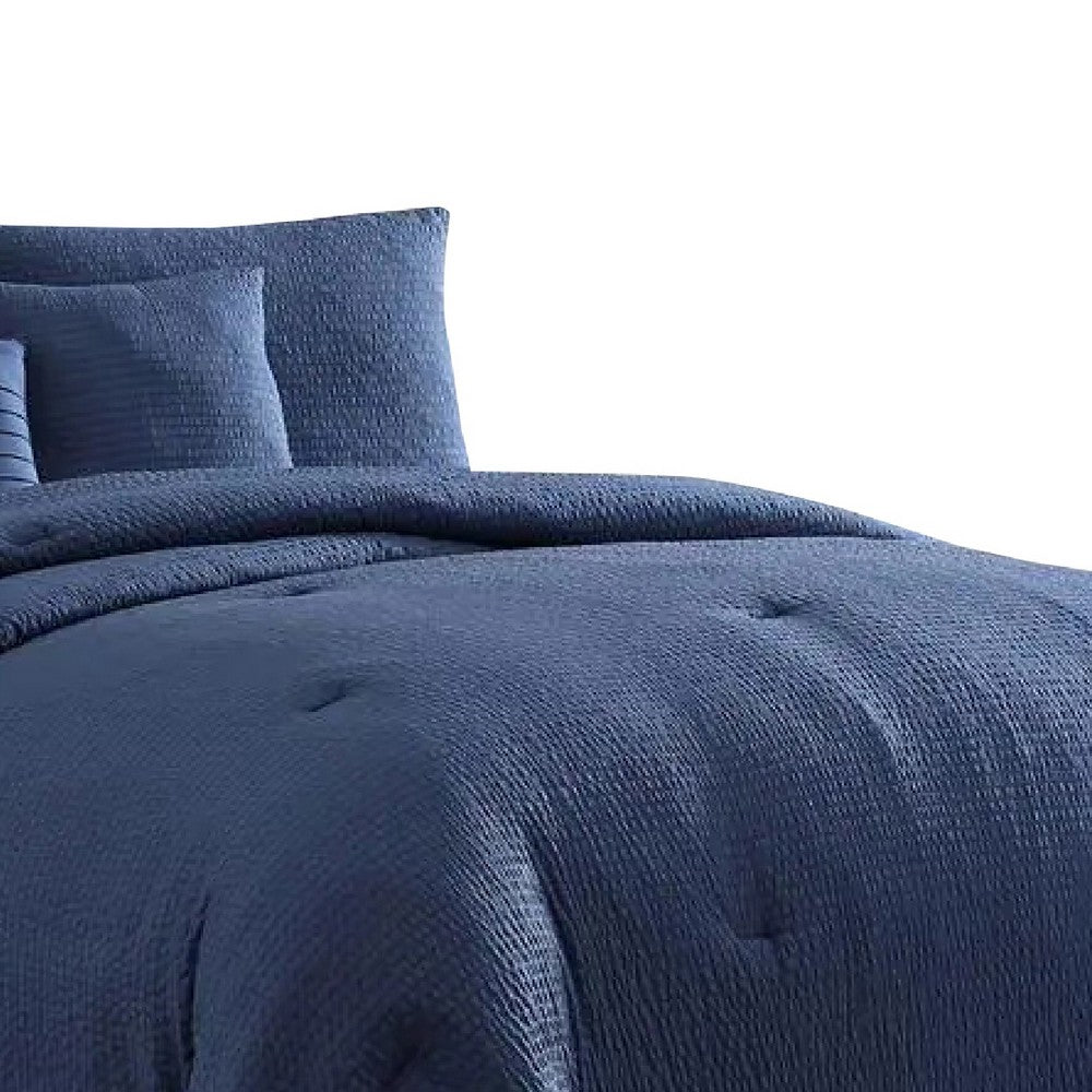 Alice 5 Piece Queen Comforter Set, Textured, The Urban Port, Navy Blue - BM277009