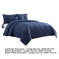 Alice 5 Piece Queen Comforter Set, Textured, The Urban Port, Navy Blue - BM277009