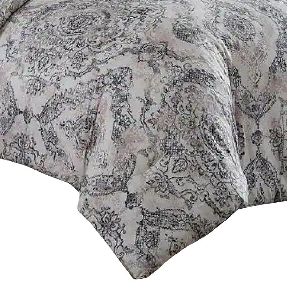 Lance 8 Piece Queen Bed Set, Damask Print, The Urban Port, White, Gray - BM277011