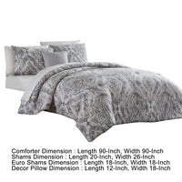 Lance 8 Piece Queen Bed Set, Damask Print, The Urban Port, White, Gray - BM277011