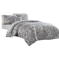 Lance 8 Piece Queen Bed Set, Damask Print, The Urban Port, White, Gray - BM277011