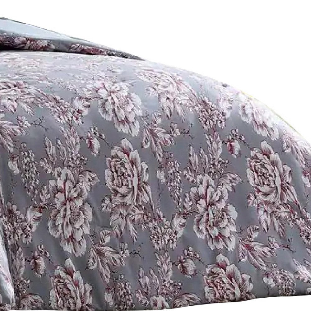 Tyler 8 Piece Microfiber Queen Bed Set, Floral Print, The Urban Port, Gray - BM277013