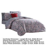 Tyler 8 Piece Microfiber Queen Bed Set, Floral Print, The Urban Port, Gray - BM277013