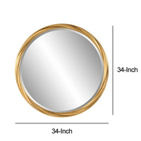 34 Inch Wood Round Wall Mirror, Twisted Frame, Gold - BM277017