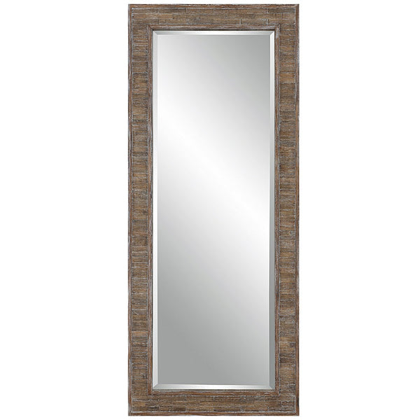 65 Inch Wood Wall Mirror, Tall, Distressed Weathered Brown - BM277018