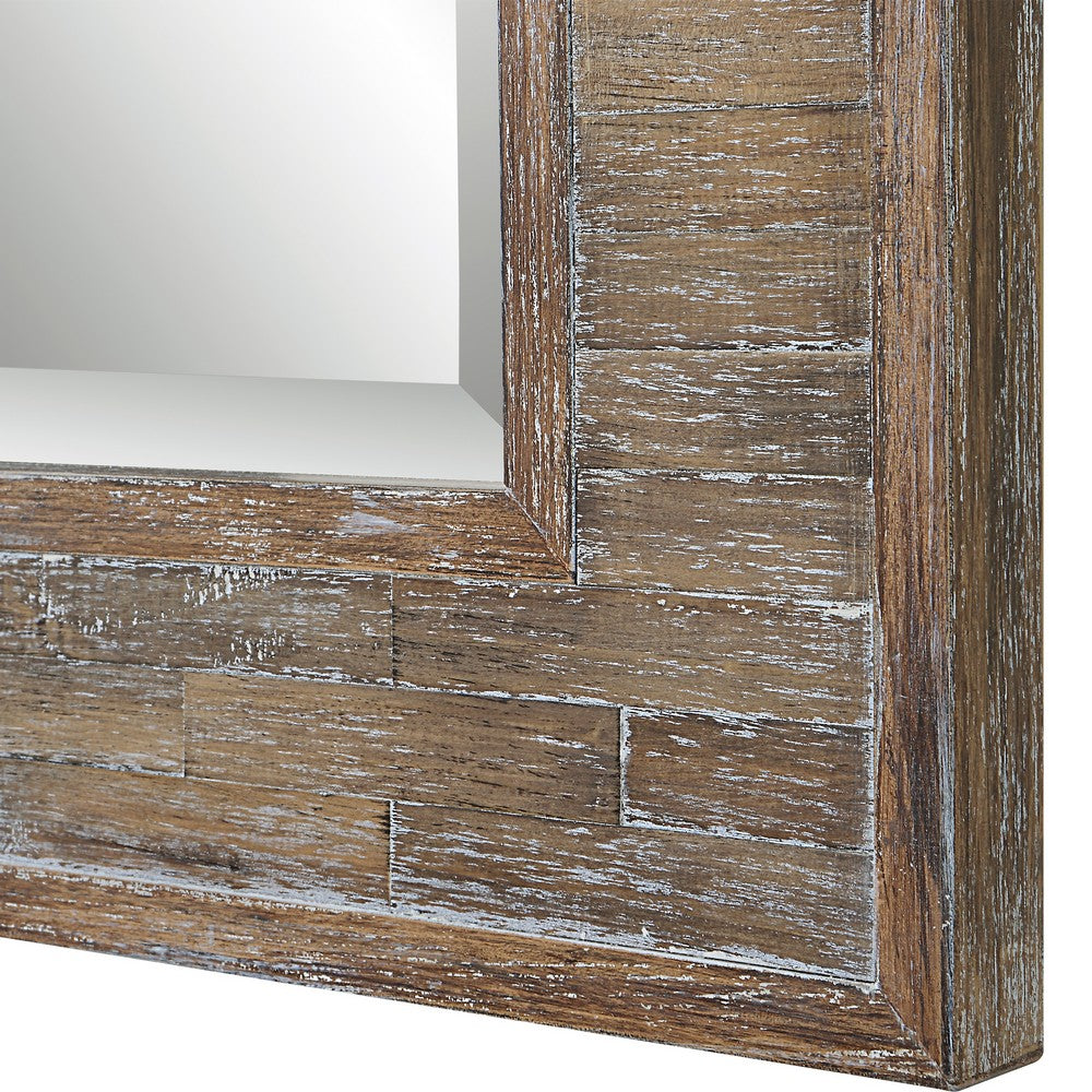 65 Inch Wood Wall Mirror, Tall, Distressed Weathered Brown - BM277018