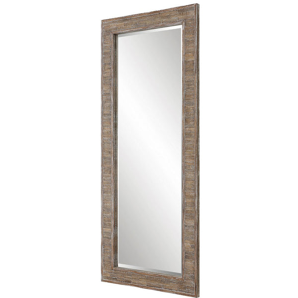 65 Inch Wood Wall Mirror, Tall, Distressed Weathered Brown - BM277018