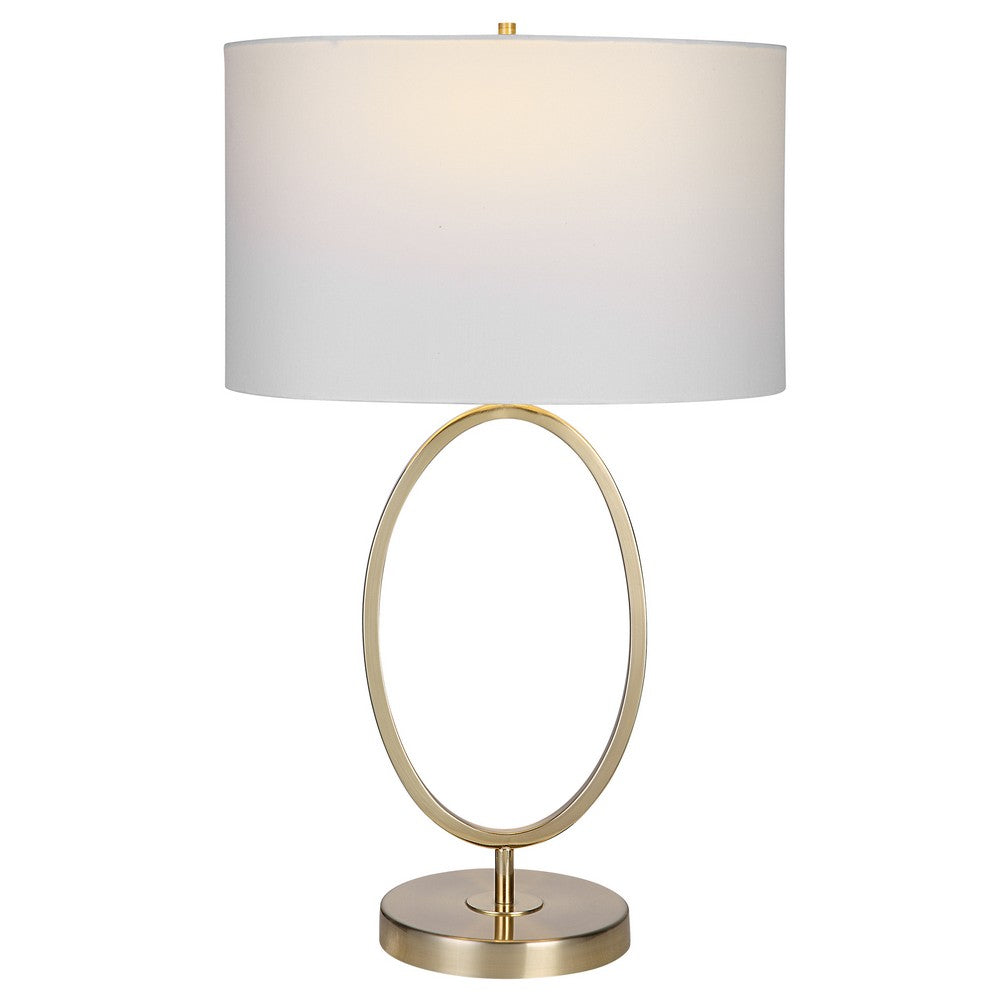 27 Inch Metal Table Lamp, Oval Center Ring, Gold, White - BM277022