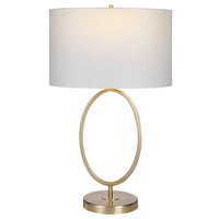 27 Inch Metal Table Lamp, Oval Center Ring, Gold, White - BM277022