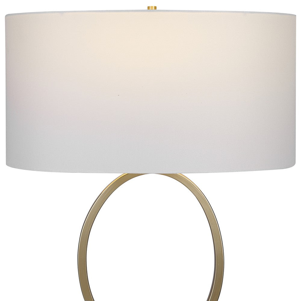 27 Inch Metal Table Lamp, Oval Center Ring, Gold, White - BM277022