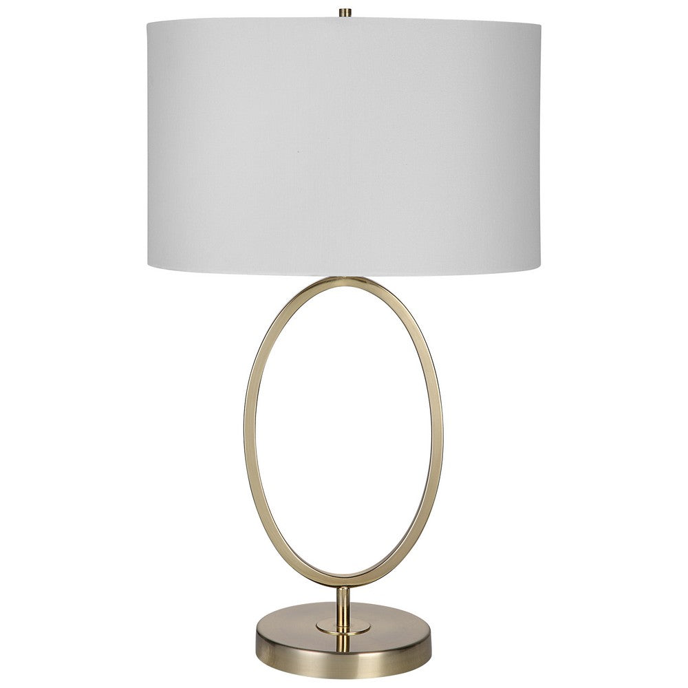 27 Inch Metal Table Lamp, Oval Center Ring, Gold, White - BM277022