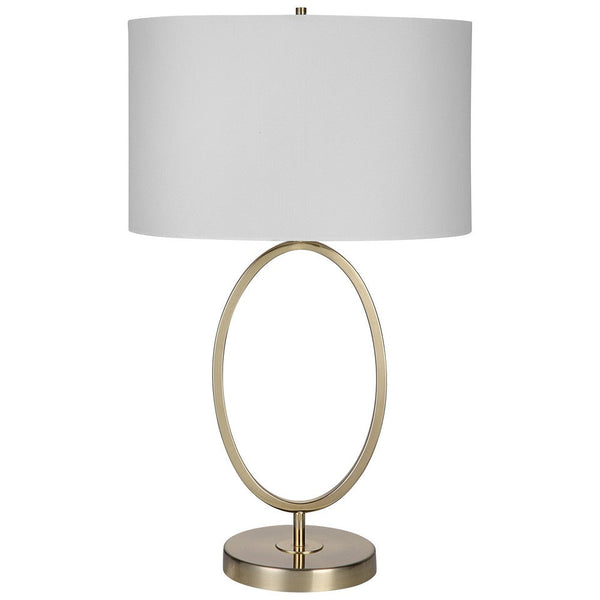 27 Inch Metal Table Lamp, Oval Center Ring, Gold, White - BM277022