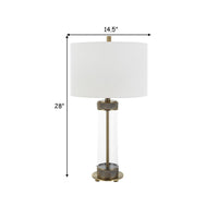 28 Inch Metal Table Lamp, Glass Case Design, Antique Brass, White - BM277026