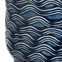 27 Inch Ceramic Table Lamp, Wavy Texture, Blue, Silver, White - BM277028