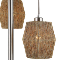 73 Inch Metal Floor Lamp, Three Drum Shaped Rope Shades, Silver, Brown - BM277029