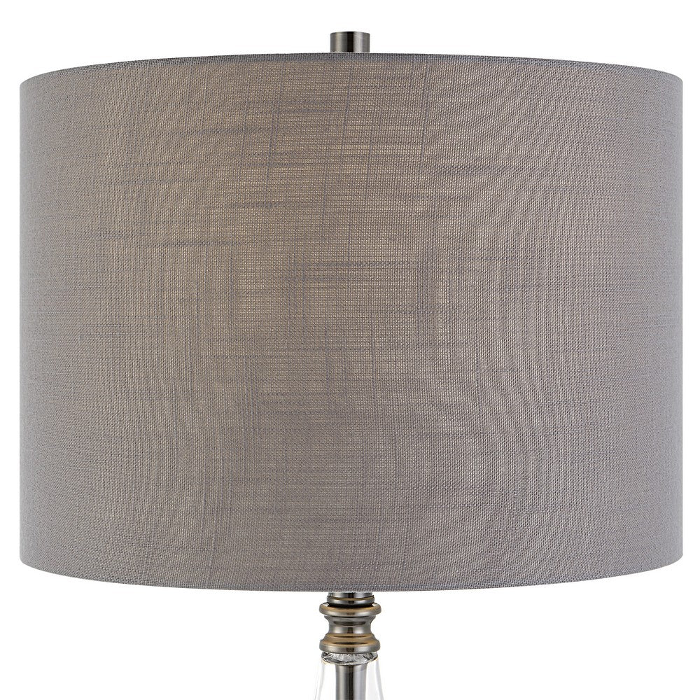 29 Inch Metal Table Lamp, Cone Shaped Glass Base, Silver, Gray - BM277030