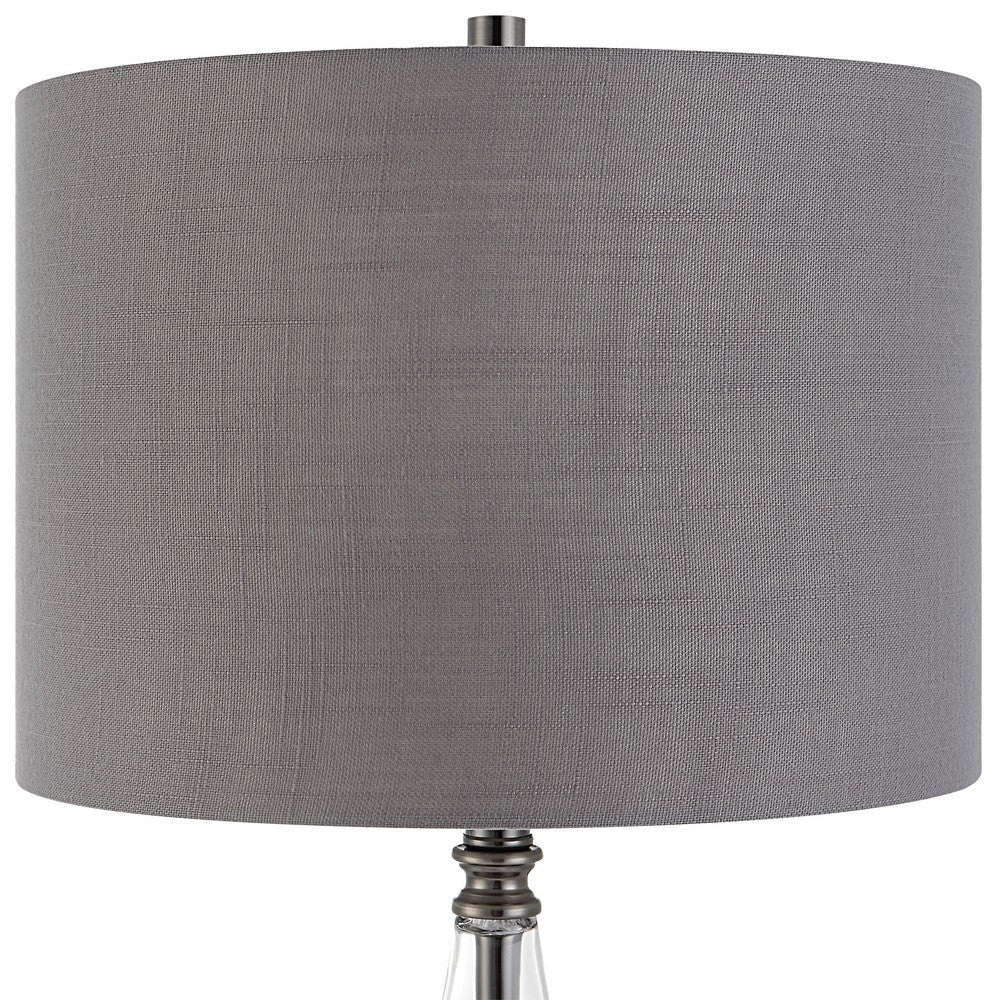 29 Inch Metal Table Lamp, Cone Shaped Glass Base, Silver, Gray - BM277030