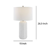 27 Inch Ceramic Table Lamp, Wavy Texture, Silver, White - BM277032