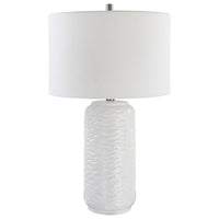 27 Inch Ceramic Table Lamp, Wavy Texture, Silver, White - BM277032