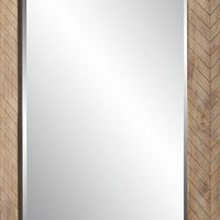 39 Inch Wood Frame Wall Mirror, Chevron Design, Brown - BM277035