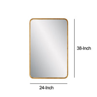 38 Inch Wood Wall Mirror, Metal Frame, Rounded Corners, Gold - BM277040