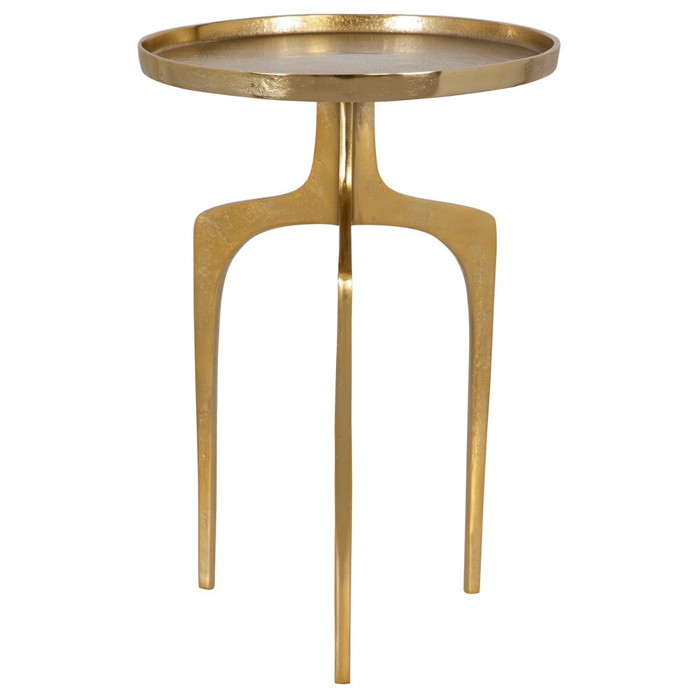 22 Inch Metal Round Accent Table, Three Curved Legs, Gold - BM277048