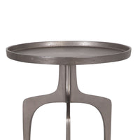 22 Inch Metal Round Accent Table, Three Curved Legs, Nickel Silver - BM277049