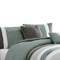Owen 5 Piece Queen Comforter Set, The Urban Port, Striped White Green, Gray - BM277106