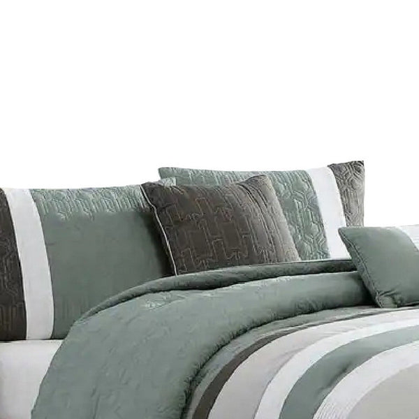 Owen 5 Piece King Comforter Set, The Urban Port, Striped White, Green, Gray - BM277107