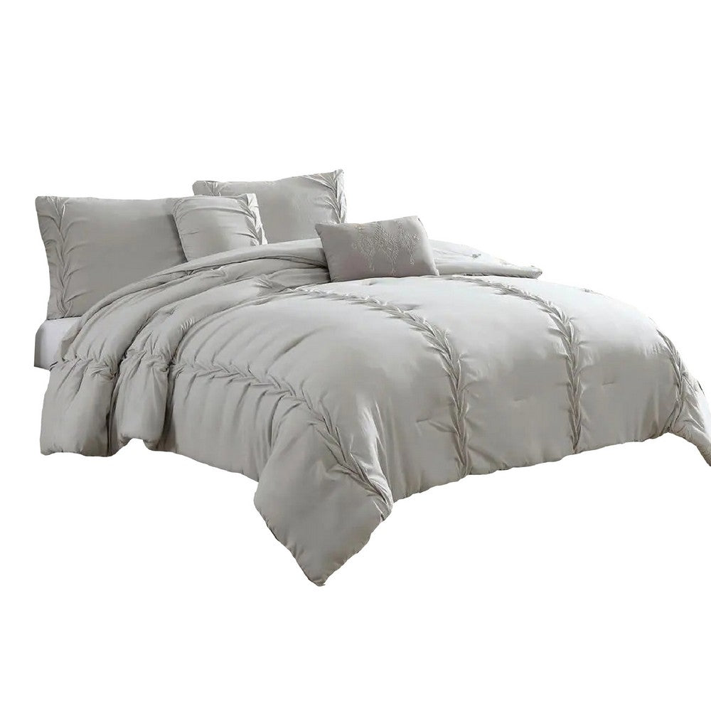 Tyler 8 Piece Puckered Queen Size Comforter Set, The Urban Port, Light Gray - BM277108