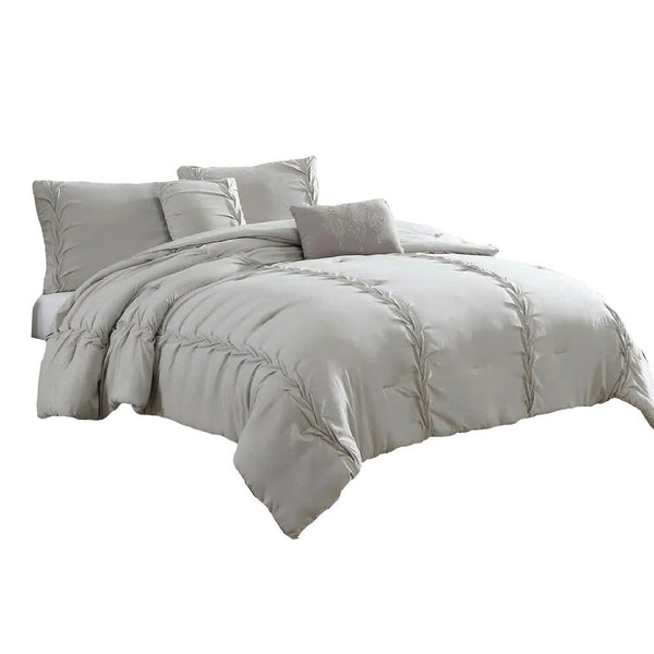 Tyler 8 Piece Puckered King Size Comforter Set, The Urban Port, Light Gray - BM277109