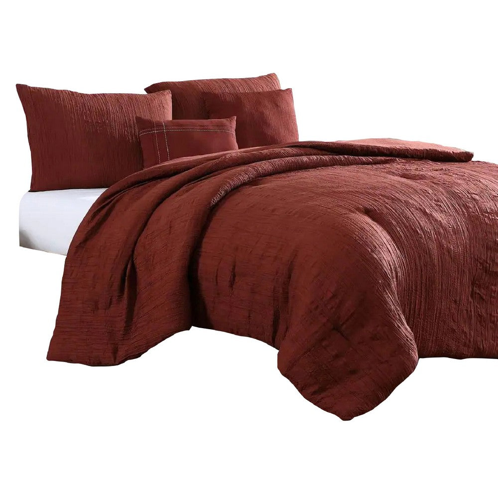 Alice 5 Piece Textured Microfiber Queen Comforter Set, The Urban Port, Red - BM277112