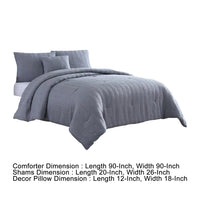 Alice 4 Piece Textured Microfiber Queen Comforter Set, The Urban Port, Gray - BM277116