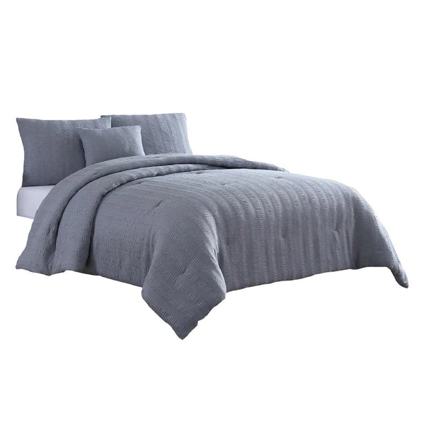 Alice 4 Piece Textured Microfiber Queen Comforter Set, The Urban Port, Gray - BM277116