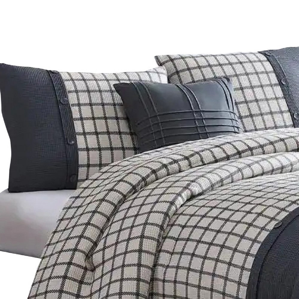 Owen 4 Piece Queen Comforter Set, Squared, The Urban Port, White, Gray - BM277120