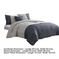 Owen 4 Piece Queen Comforter Set, Squared, The Urban Port, White, Gray - BM277120