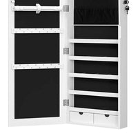 Max 47 Inch Wood Jewelry Cabinet, Mirrored Door, LED Lights, White - BM277127