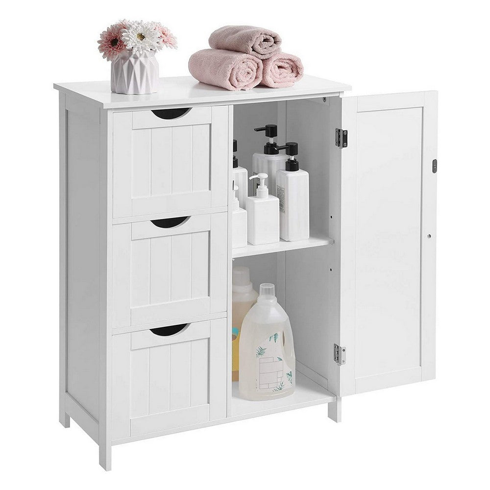 Deavan 32 Inch Wood Multipurpose Storage Cabinet, 3 Drawers, 1 Door, White - BM277128