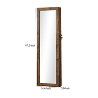 Max 47 Inch Wood Jewelry Cabinet, Door Mount, Mirror, LED Lights, Brown - BM277131