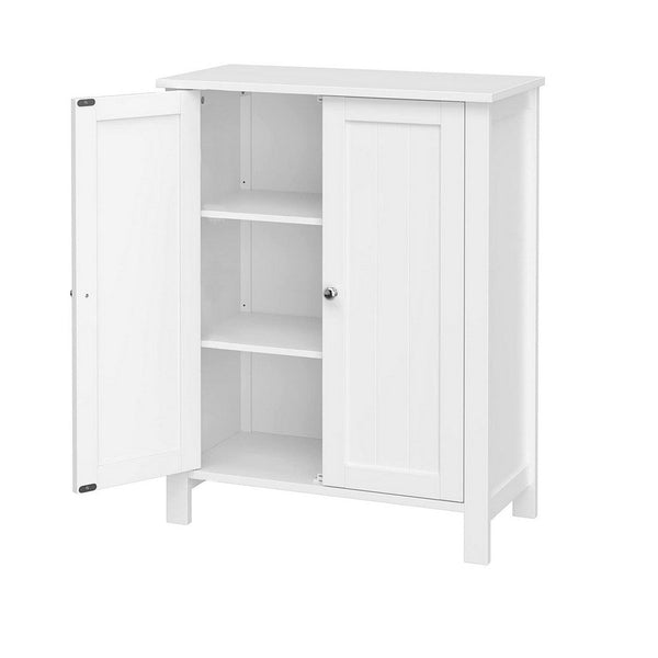 Deavan 31 Inch Wood Bathroom Storage Cabinet, 2 Doors, Plank Style, White - BM277133