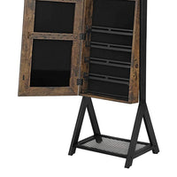 Max 60 Inch Wood Jewelry Cabinet, Floor Mirror, Mesh Shelf, Rustic Brown - BM277138