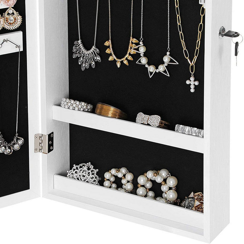 26 Inch Wall Mountable Jewelry Cabinet, Mirror Panel, White - BM277139