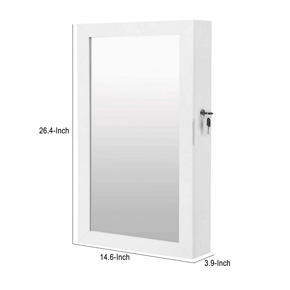26 Inch Wall Mountable Jewelry Cabinet, Mirror Panel, White - BM277139