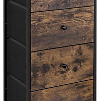 Doe 36 Inch 4 Drawer Tall Dresser Chest, Wood, Metal, Rustic Brown, Black - BM277153