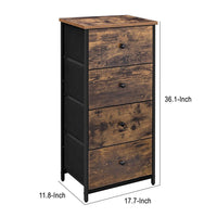 Doe 36 Inch 4 Drawer Tall Dresser Chest, Wood, Metal, Rustic Brown, Black - BM277153