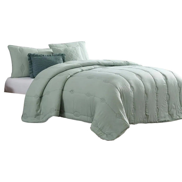 Alice 5 Piece Microfiber Queen Comforter Set, The Urban Port, Sea Green - BM277181