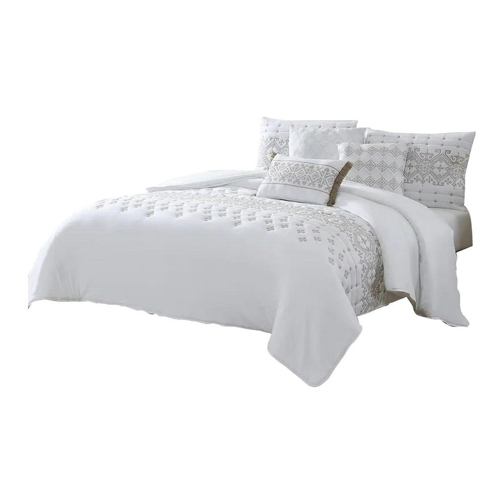Lance 6 Piece Microfiber Queen Quilt Comforter Set, The Urban Port, White - BM277189