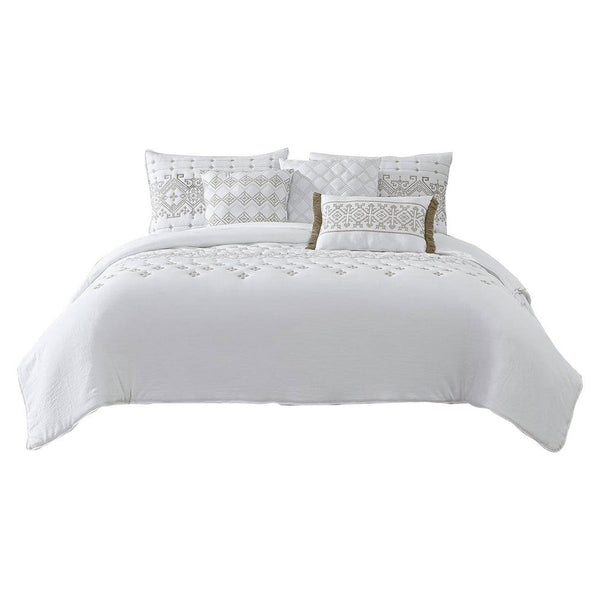 Lance 6 Piece Microfiber Queen Quilt Comforter Set, The Urban Port, White - BM277189