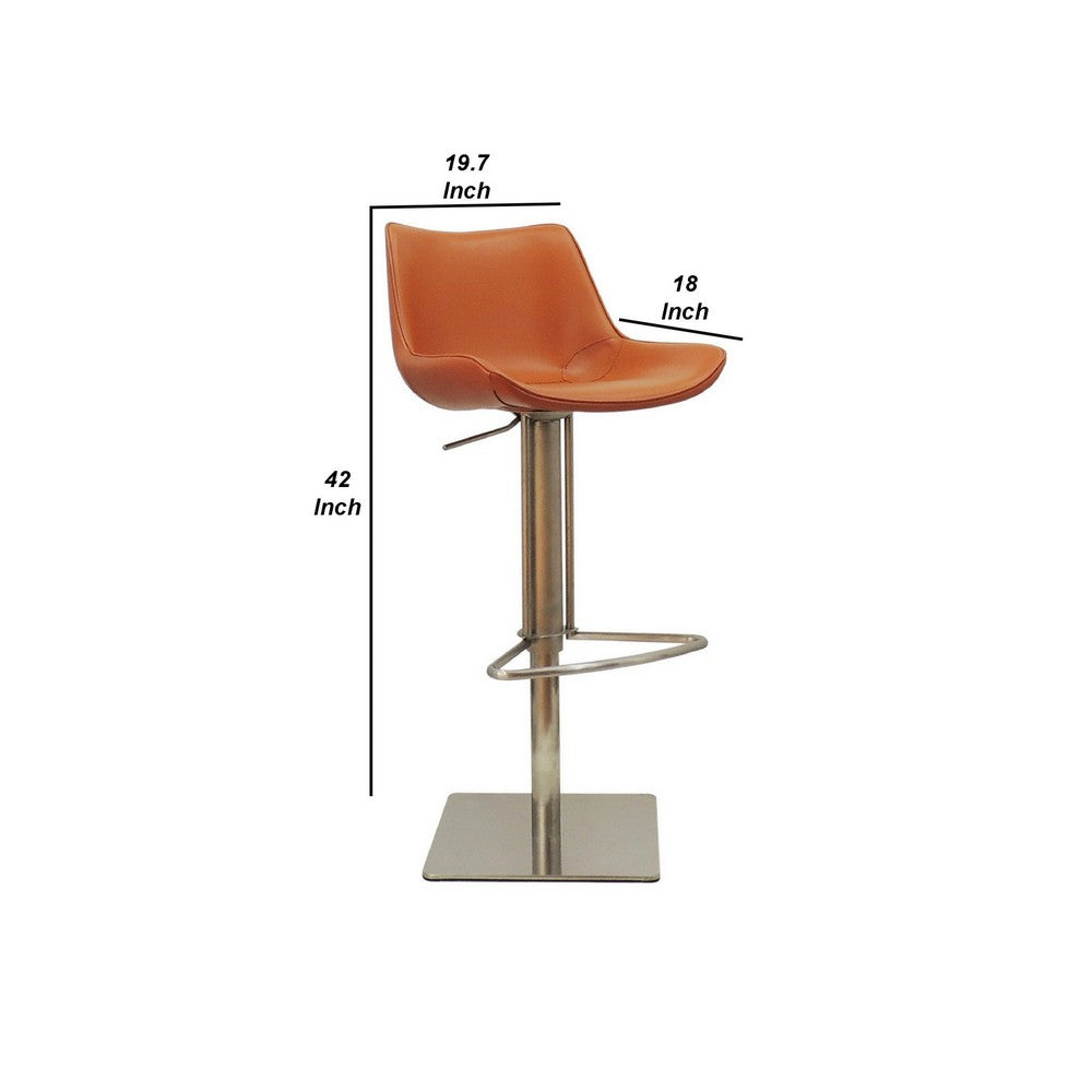 Cid 21-31 Inch Adjustable Counter Bar Stool, Vegan Leather, Swivel, Orange - BM277307