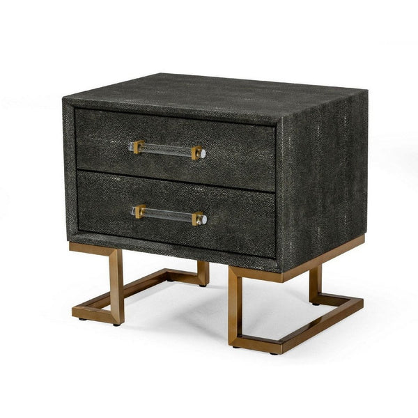 Cid Jon 24 Inch Modern Nightstand, 2 Drawers, Classic, Faux Leather, Gray - BM277334